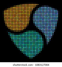 Nem halftone vector icon. Illustration style is pixel iconic nem symbol on a black background. Halftone texture is made from round spots.