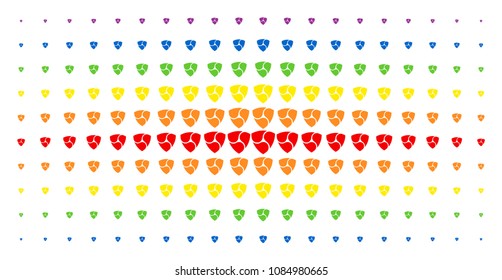 Nem icon spectrum halftone pattern. Vector nem objects are organized into halftone matrix with vertical spectrum gradient. Constructed for backgrounds, covers, templates and abstract concepts.