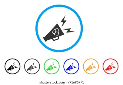 Nem Megaphone Alert rounded icon. Style is a flat gray symbol inside light blue circle with bonus color variants. Nem Megaphone Alert vector designed for web and software interfaces.