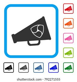 Nem Megaphone icon. Flat gray pictogram symbol in a blue rounded frame. Black, gray, green, blue, red, orange color variants of nem megaphone vector. Designed for web and application user interface.