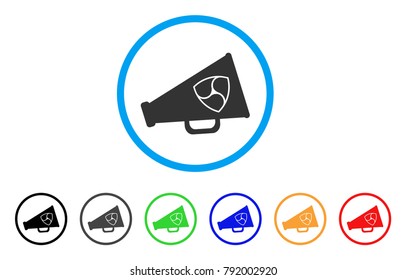 Nem Megaphone rounded icon. Style is a flat gray symbol inside light blue circle with bonus color versions. Nem Megaphone vector designed for web and software interfaces.