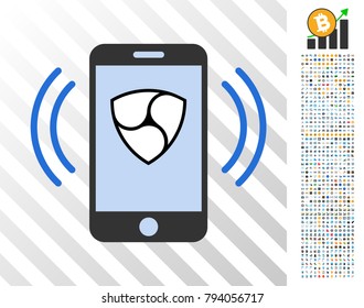 Nem Mobile Banking icon with 7 hundred bonus bitcoin mining and blockchain clip art. Vector illustration style is flat iconic symbols design for cryptocurrency websites.