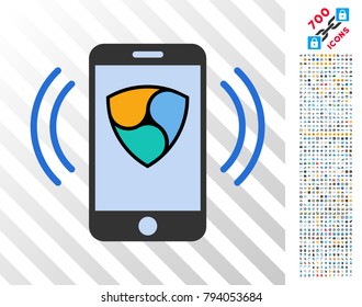 Nem Mobile Banking icon with 700 bonus bitcoin mining and blockchain icons. Vector illustration style is flat iconic symbols design for bitcoin software.