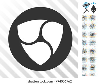 Nem pictograph with 700 bonus bitcoin mining and blockchain graphic icons. Vector illustration style is flat iconic symbols design for cryptocurrency websites.