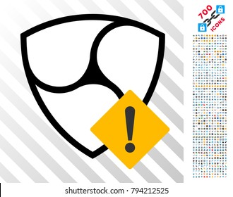 Nem Problem icon with 7 hundred bonus bitcoin mining and blockchain graphic icons. Vector illustration style is flat iconic symbols design for crypto currency apps.