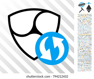 Nem Refresh icon with 700 bonus bitcoin mining and blockchain pictograms. Vector illustration style is flat iconic symbols design for crypto currency software.