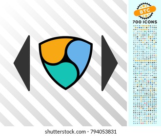 Nem Regulation icon with 7 hundred bonus bitcoin mining and blockchain icons. Vector illustration style is flat iconic symbols design for blockchain apps.