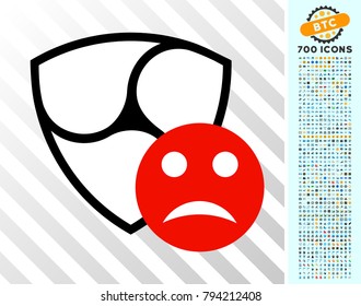 Nem Sad Smile icon with 7 hundred bonus bitcoin mining and blockchain pictographs. Vector illustration style is flat iconic symbols design for crypto-currency websites.