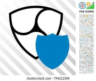 Nem Shield icon with 700 bonus bitcoin mining and blockchain images. Vector illustration style is flat iconic symbols design for bitcoin software.