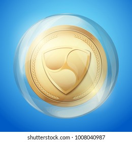 NEM symbol coin in bubble. Concept of NEM fail. Vector Illustration
