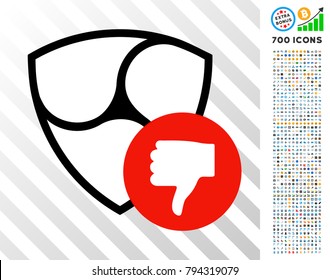 Nem Thumb Down pictograph with 700 bonus bitcoin mining and blockchain clip art. Vector illustration style is flat iconic symbols design for blockchain software.