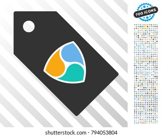 Nem Token icon with 7 hundred bonus bitcoin mining and blockchain symbols. Vector illustration style is flat iconic symbols design for bitcoin apps.