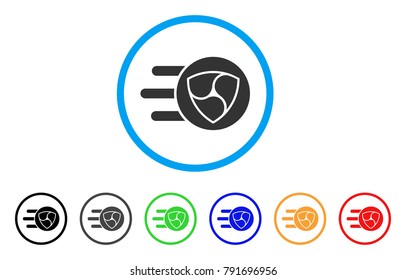 Nem Trail rounded icon. Style is a flat gray symbol inside light blue circle with additional colored versions. Nem Trail vector designed for web and software interfaces.
