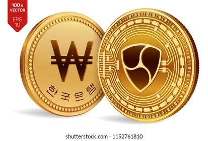 Nem. Won. 3D isometric Physical coins. Digital currency. Korea Won coin. Cryptocurrency. isolated on white background. Vector illustration.