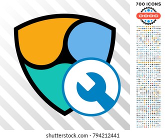 Nem Wrench Setup icon with 700 bonus bitcoin mining and blockchain design elements. Vector illustration style is flat iconic symbols design for cryptocurrency apps.