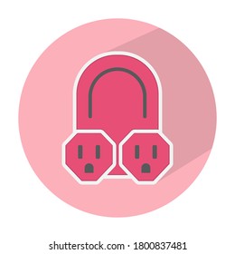 Nema 5-15, enchufe de alimentación, icono plano para aplicaciones o sitios web de fondo rojo redondo