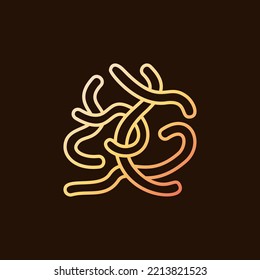 Nemathelminthes Roundworms Vector Concept Yellow Outline Icon On Dark Background