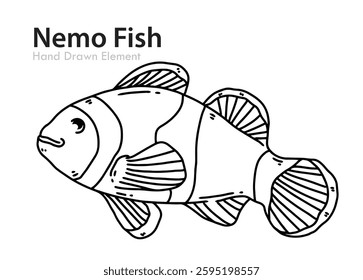 Nemo fish hand drawn vector editable black outline, simple, ocean, animal, coloring page