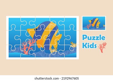 A nemo fish puzzle game for children. Kids puzzle concept. Flat vector illustration isolated.