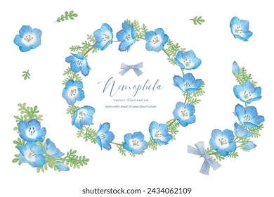 Nemophila botanical frame set painted in watercolor