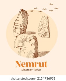 nemrut mountain hand drawing vector illustration 