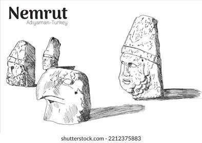 nemrut mountain hand drawing vector illustration 