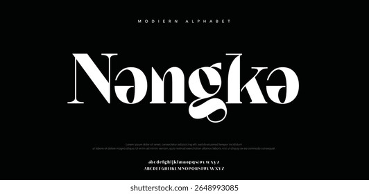 Nengke  premium luxury elegant alphabet letters and numbers. Elegant wedding typography classic serif font decorative vintage retro. Creative vector illustration	