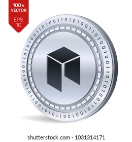 Neo. 3D isometric Physical coin. Digital currency. Cryptocurrency. Silver coin with Neo symbol isolated on white background. Vector illustration.