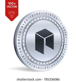 Neo. 3D isometric Physical coin. Digital currency. Cryptocurrency. Silver coin with Neo symbol isolated on white background. Vector illustration
