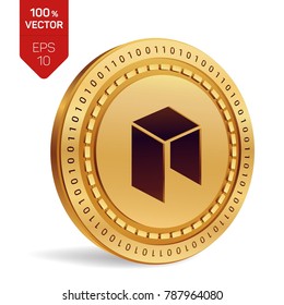 Neo. 3D isometric Physical coin. Digital currency. Cryptocurrency. Golden coin with Neo symbol isolated on white background. Vector illustration