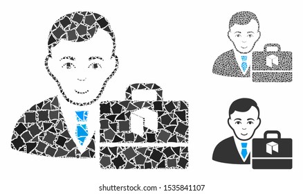 Neo accounter composition of humpy parts in variable sizes and shades, based on neo accounter icon. Vector tuberous parts are united into composition. Neo accounter icons collage with dotted pattern.