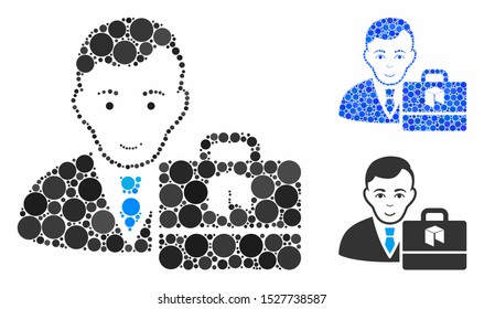 Neo accounter composition of small circles in different sizes and shades, based on neo accounter icon. Vector small circles are united into blue mosaic.