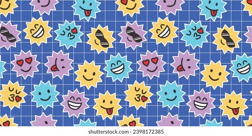 Neo brutalism seamless pattern. Creative abstract squiggle style drawing background for children or trendy design with basic shapes. Simple childish scribble wallpaper print.