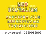 Neo Brutalism vector design premium alphabet. 3D filled outline typeface font graphics based on cartoon, 90s, y2k, 2000s graphic styles