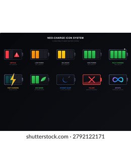 Neo charge battery icon system with ten high fidelity smart battery states