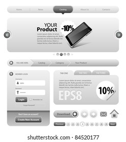 Neo Cool Gray Graphite Website Design Elements: Buttons, Form, Slider, Scroll, Icons, Tab, Menu, Navigation Bar, Bread Crumbs