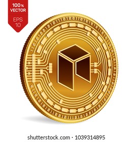 Neo. Crypto currency. 3D isometric Physical coin. Digital currency. Golden coin with Neo symbol isolated on white background. Vector illustration.