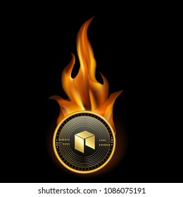 Neo Cryptocurrency Coin On Fire Background
