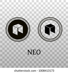 NEO cryptocurrency line icon and black silhouette. Crypto currency coin sign. Cryptocoin, virtual and digital money pictogram, symbol, logotype, badge in outline style.