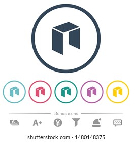 Neo digital cryptocurrency flat color icons in round outlines. 6 bonus icons included.