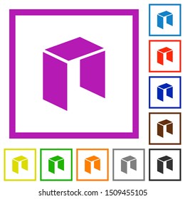Neo digital cryptocurrency flat color icons in square frames on white background