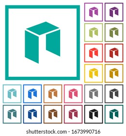 Neo digital criptodivisa iconos de color plano con cuadros de cuadrante en fondo blanco