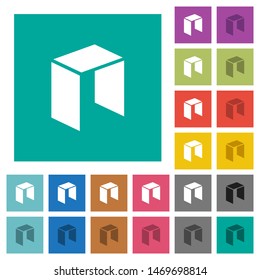 Neo digital cryptocurrency multi colored flat icons on plain square backgrounds. Included white and darker icon variations for hover or active effects.