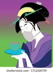 Neo Geisha in Coronavirus era, with vaporwave style