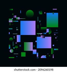 Neo geo artwork of vector abstract composition design made with colorful geometric shapes and simple geometrical figures, useful for web background, poster fine arts, cover front page and prints.