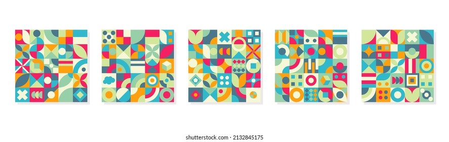 Neo Geo Design Pattern Set with Colorful Theme. Geometry Shapes of Background Template. Applicable for Printing Design, Banner, Flyer, Bed Sheet, Textile, Pillow Case, Cover Book, Magazine