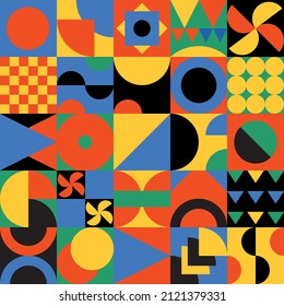NEO GEO. Seamless pattern in neogeo style. Simple geometric shapes. Geometry pattern vector graphic design.