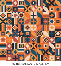 Neo geo seamless pattern with unique geometric shapes. Abstract vector illustration for poster, banner, flyers, book cover, presentation, wallpaper, package, gift wrap