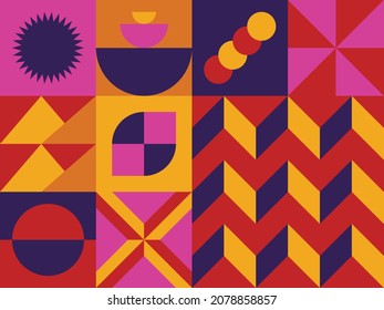 Neo Geometric Collage Artwork Design With Bold Color Palette Vector Eps 10