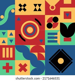 Neo geometric design. It composed by so many circles, triangles, and squares.